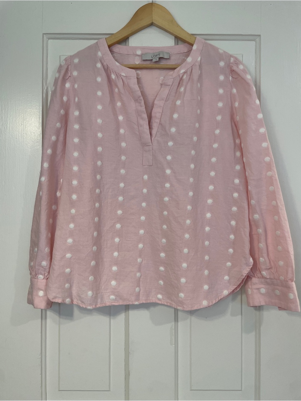 LOFT Pink Dot-Textured Long Sleeve Popover Tunic Top Size M
